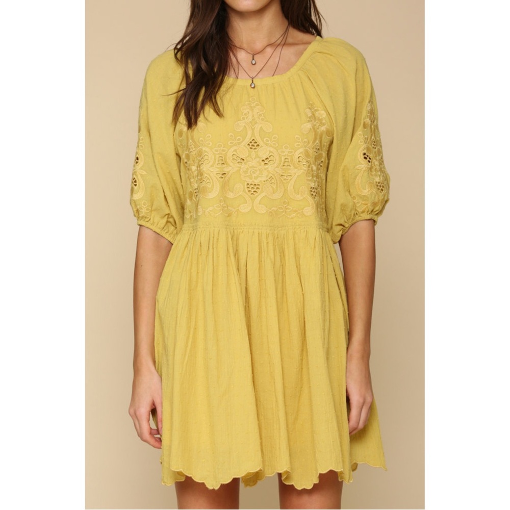 Boho Embroidered Yellow Peasant Dress - Picture 7 of 7